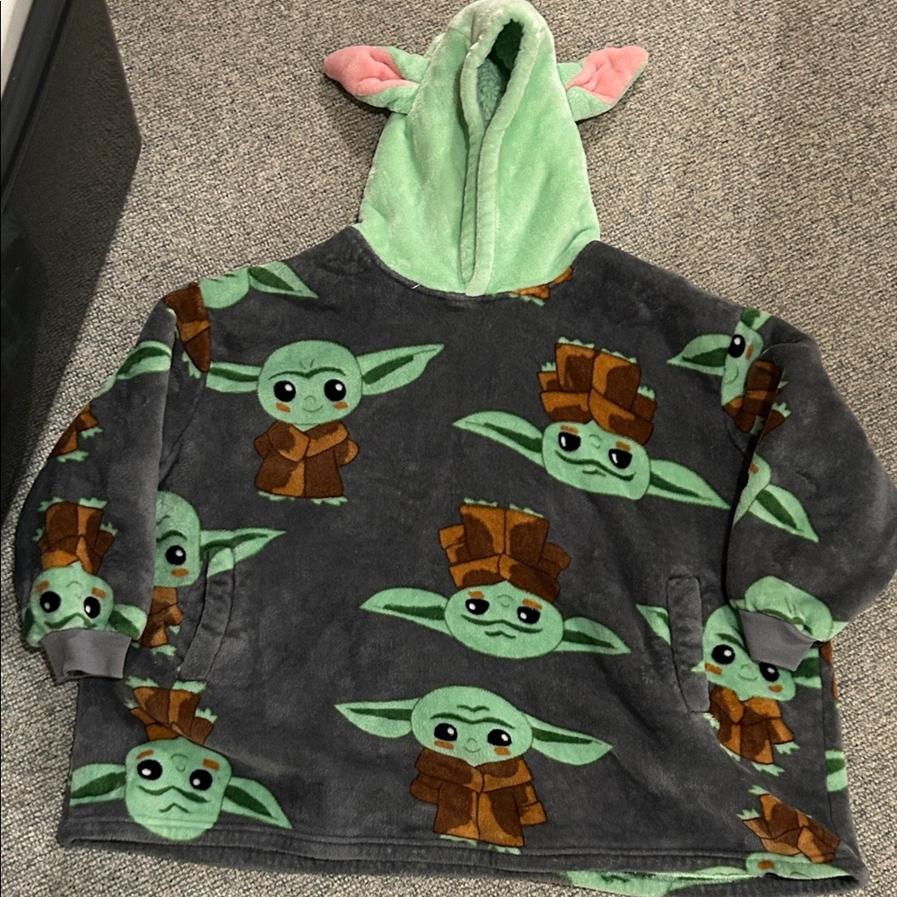Kids Gray Star Wars Hoodie with Green Character Print